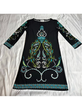 Women's Maggy L Black Teal Paisley Long Sleeve Dress Size 6